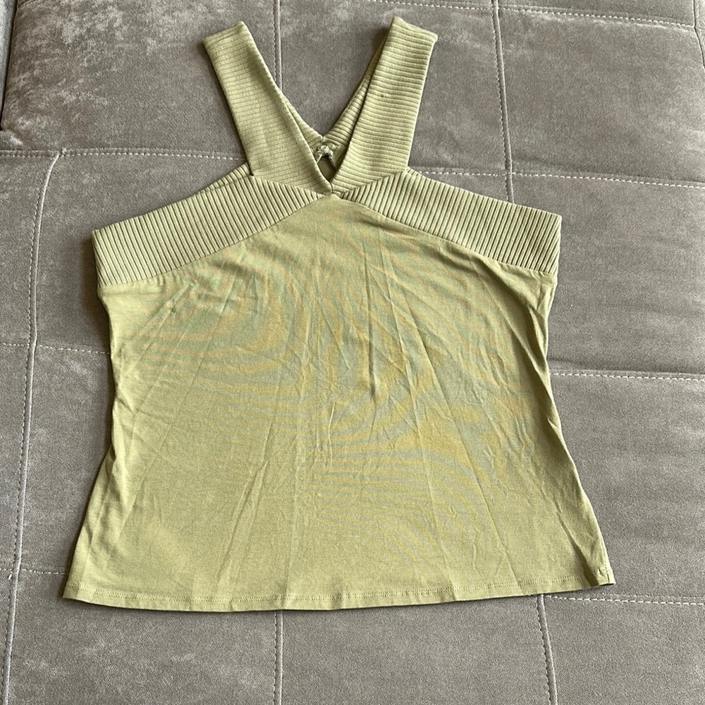 INC International Concepts Asymmetrical Ribbed Green Tank Top